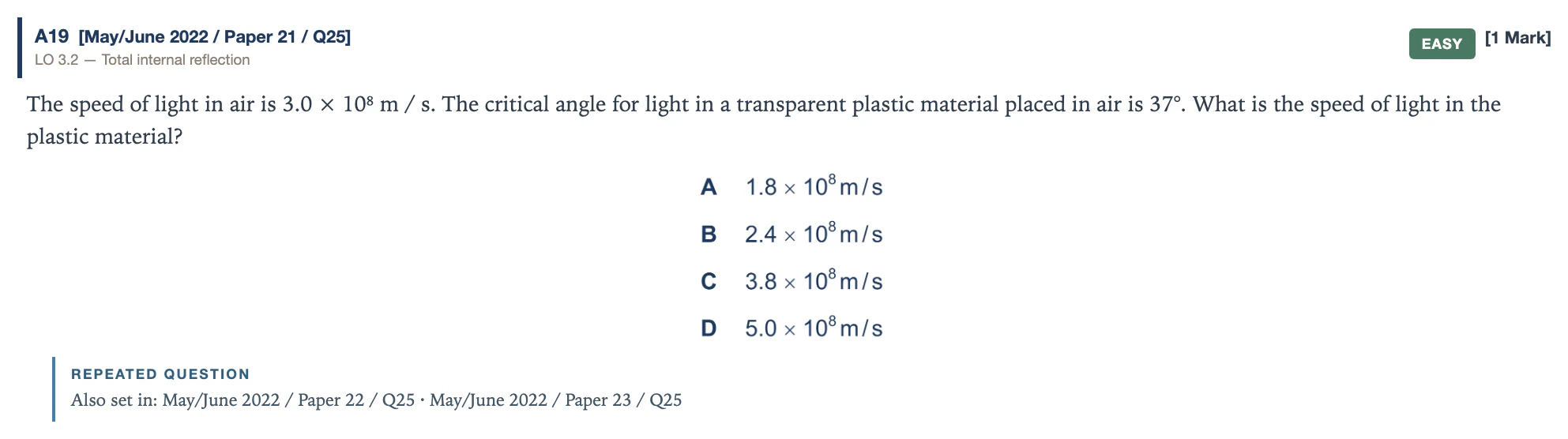 A question with its repeat note beside it.
