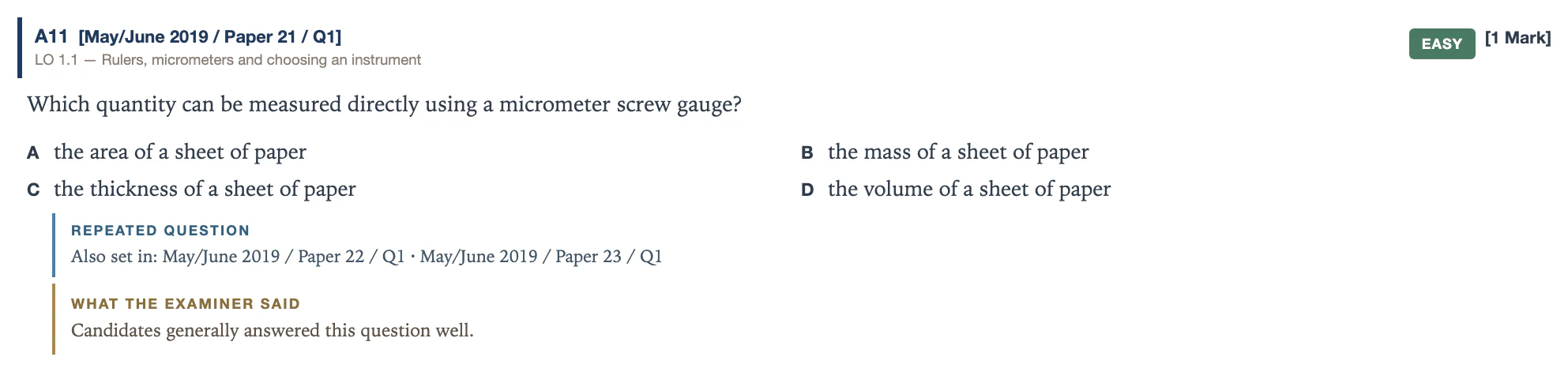 A Section A question tagged EASY.