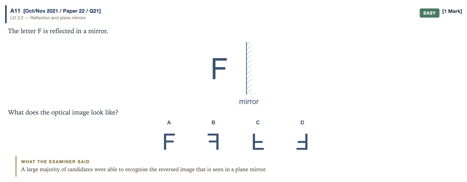 A diagram question with the examiner&rsquo;s comment underneath.
