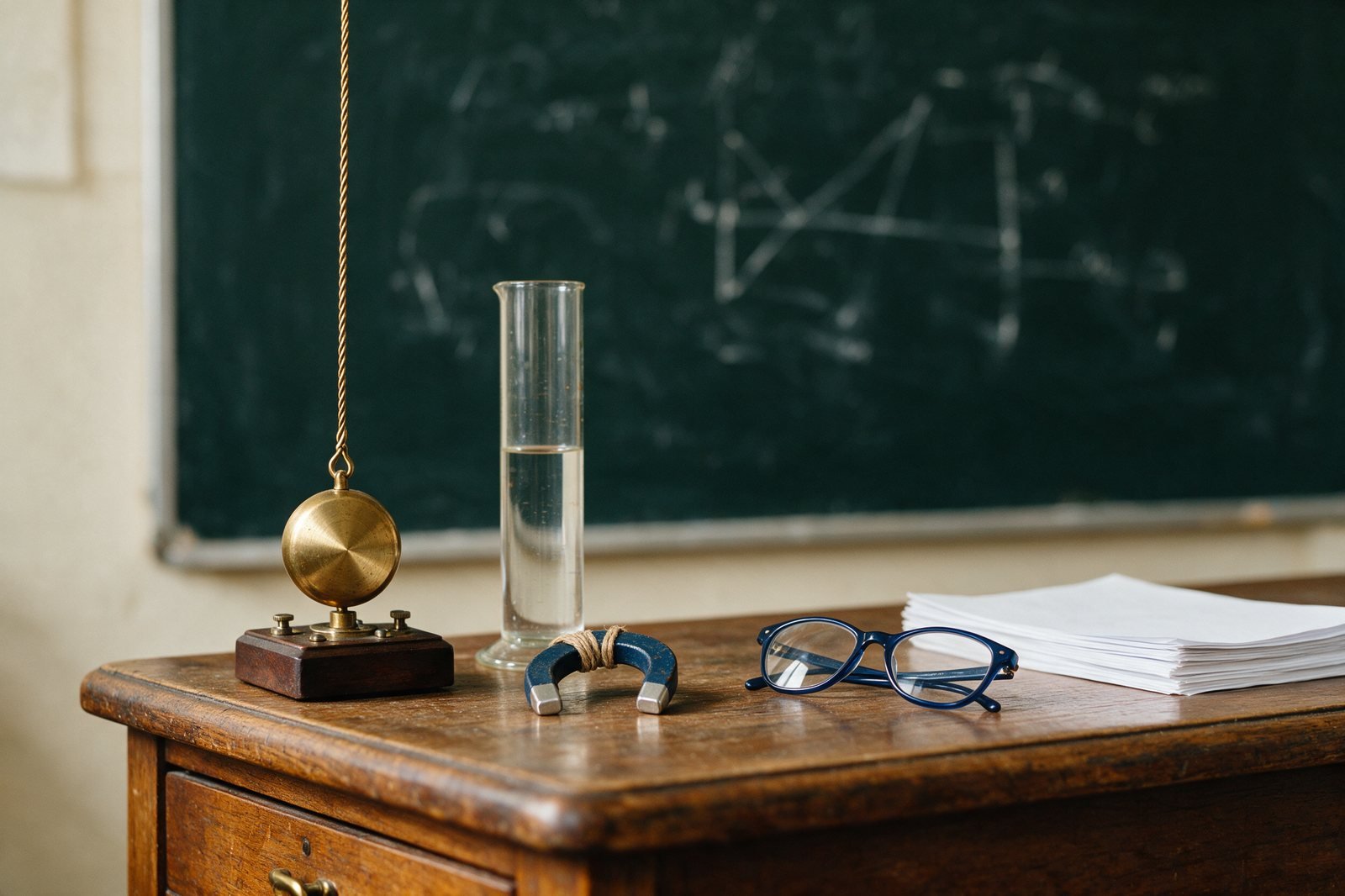 A physics teacher's desk