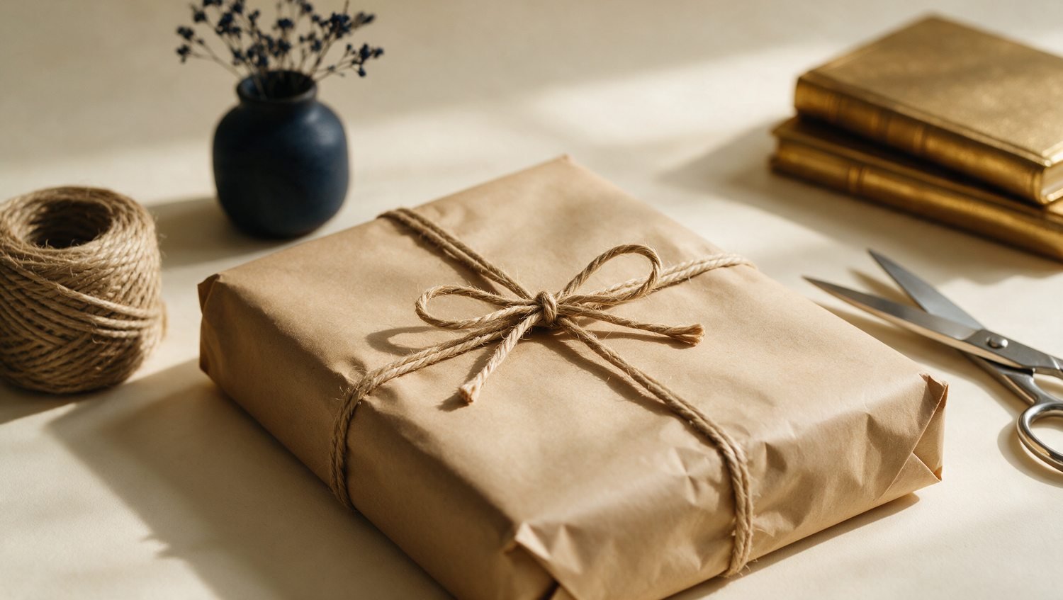 A book wrapped and tied, ready to post